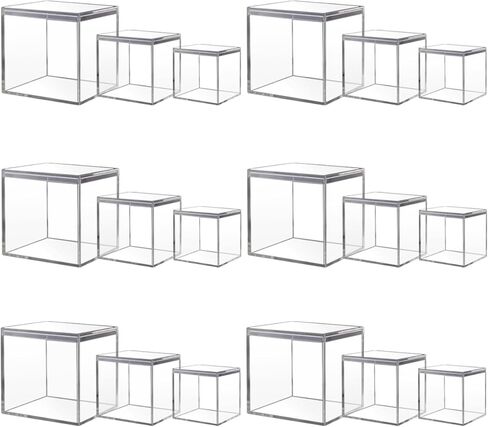 صندوق أكريليك مع غطاء، 18 قطعة من صندوق الأكريليك الشفاف مع غطاء من البلاستيك مربع الشكل وصناديق تخزين صناديق تخزين مقاس 4x4x4/2.2x2.2x2.2/3 × 3 × 3 بوصة لحبوب الحلوى والمجوهرات الصغيرة in Kuwait