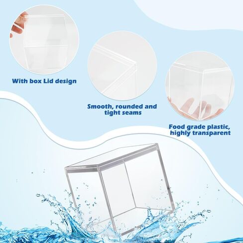صندوق أكريليك مع غطاء، 18 قطعة من صندوق الأكريليك الشفاف مع غطاء من البلاستيك مربع الشكل وصناديق تخزين صناديق تخزين مقاس 4x4x4/2.2x2.2x2.2/3 × 3 × 3 بوصة لحبوب الحلوى والمجوهرات الصغيرة in Kuwait
