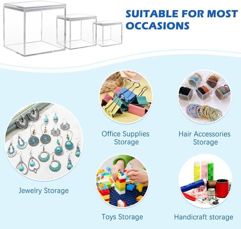 صندوق أكريليك مع غطاء، 18 قطعة من صندوق الأكريليك الشفاف مع غطاء من البلاستيك مربع الشكل وصناديق تخزين صناديق تخزين مقاس 4x4x4/2.2x2.2x2.2/3 × 3 × 3 بوصة لحبوب الحلوى والمجوهرات الصغيرة in Kuwait