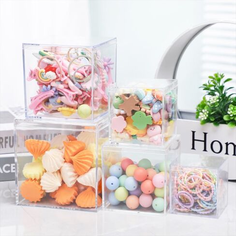 صندوق أكريليك مع غطاء، 18 قطعة من صندوق الأكريليك الشفاف مع غطاء من البلاستيك مربع الشكل وصناديق تخزين صناديق تخزين مقاس 4x4x4/2.2x2.2x2.2/3 × 3 × 3 بوصة لحبوب الحلوى والمجوهرات الصغيرة in Kuwait