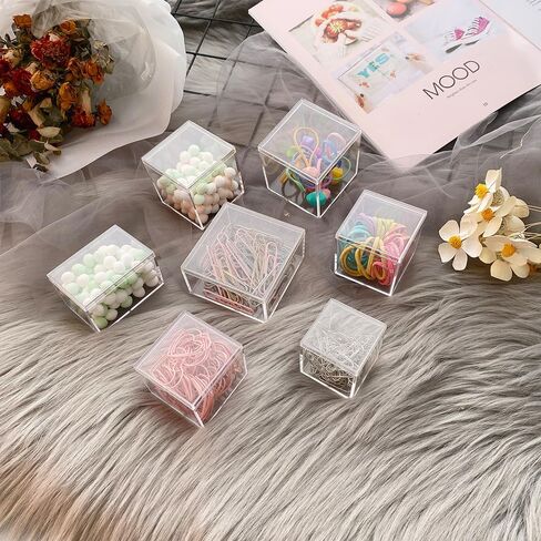 صندوق أكريليك مع غطاء، 18 قطعة من صندوق الأكريليك الشفاف مع غطاء من البلاستيك مربع الشكل وصناديق تخزين صناديق تخزين مقاس 4x4x4/2.2x2.2x2.2/3 × 3 × 3 بوصة لحبوب الحلوى والمجوهرات الصغيرة in Kuwait