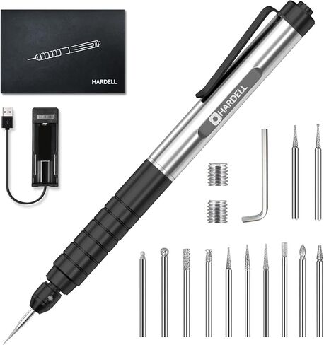 هارديل قلم نقش صغير قابل لاعادة الشحن مع 10 رؤوس طحن دوارة، قلم نقش كهربائي صغير لاسلكي محمول للمجوهرات والزجاج والخشب والحجر والمعدن in Kuwait