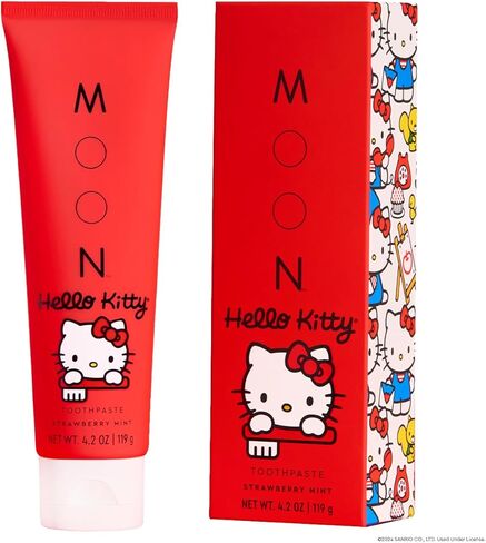 معجون أسنان MOON x Hello Kitty® Pink، نظيف، نباتي، خالي من الفلورايد، نكهة الفراولة والنعناع للنفس المنعش، 4.2 أونصة in Kuwait