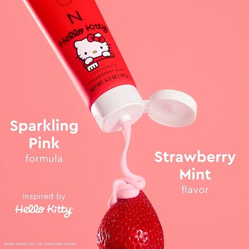 معجون أسنان MOON x Hello Kitty® Pink، نظيف، نباتي، خالي من الفلورايد، نكهة الفراولة والنعناع للنفس المنعش، 4.2 أونصة in Kuwait