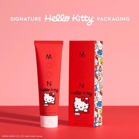 معجون أسنان MOON x Hello Kitty® Pink، نظيف، نباتي، خالي من الفلورايد، نكهة الفراولة والنعناع للنفس المنعش، 4.2 أونصة in Kuwait