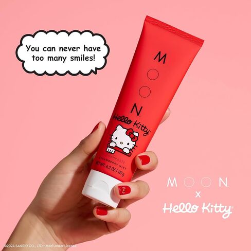 معجون أسنان MOON x Hello Kitty® Pink، نظيف، نباتي، خالي من الفلورايد، نكهة الفراولة والنعناع للنفس المنعش، 4.2 أونصة in Kuwait