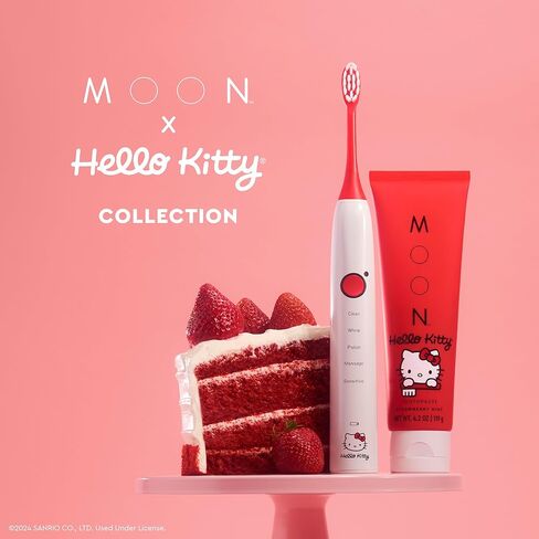 معجون أسنان MOON x Hello Kitty® Pink، نظيف، نباتي، خالي من الفلورايد، نكهة الفراولة والنعناع للنفس المنعش، 4.2 أونصة in Kuwait