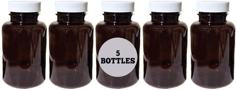 Plastic Pill Bottle (5 Pack) Amber Container with White Lid (38-400) + Tamper Proof Pressure Seal Lid, 120cc/120ml/4oz Capacity in Saudi Arabia