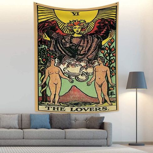 التارو نسيج العشاق زوجين الرجال امرأة الوقوف تحت شجرة خمر الجدار شنقا الفن في العصور الوسطى أوروبا العرافة الرجعية العمودي ملصق البوليستر بطانية لغرفة النوم غرفة المعيشة النوم 27.6 "x33.9" in Kuwait