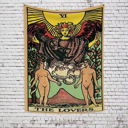 التارو نسيج العشاق زوجين الرجال امرأة الوقوف تحت شجرة خمر الجدار شنقا الفن في العصور الوسطى أوروبا العرافة الرجعية العمودي ملصق البوليستر بطانية لغرفة النوم غرفة المعيشة النوم 27.6 "x33.9" in Kuwait