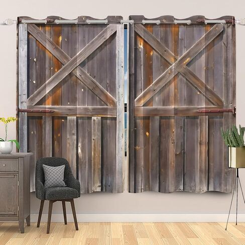 Rustic Curtains Vintage Wood Barn Door Old Garage Door American Native Country Farmhouse Farm Style Rural Art Architecture Living Room Bedroom Window Drapes Treatment,42x96 inch,2 Panels in Saudi Arabia