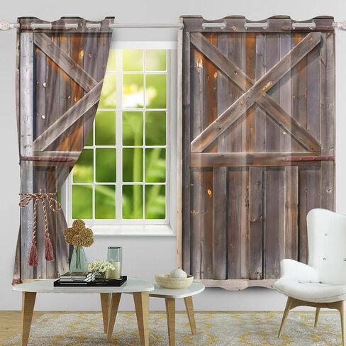 Rustic Curtains Vintage Wood Barn Door Old Garage Door American Native Country Farmhouse Farm Style Rural Art Architecture Living Room Bedroom Window Drapes Treatment,42x96 inch,2 Panels in Saudi Arabia