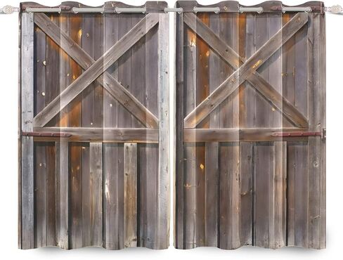 Rustic Curtains Vintage Wood Barn Door Old Garage Door American Native Country Farmhouse Farm Style Rural Art Architecture Living Room Bedroom Window Drapes Treatment,42x96 inch,2 Panels in Saudi Arabia