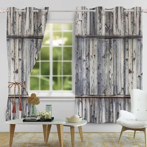 Rustic Curtains Vintage Wood Barn Door Old Garage Door American Native Country Farmhouse Farm Style Rural Art Architecture Living Room Bedroom Window Drapes Treatment,42x96 inch,2 Panels in Saudi Arabia