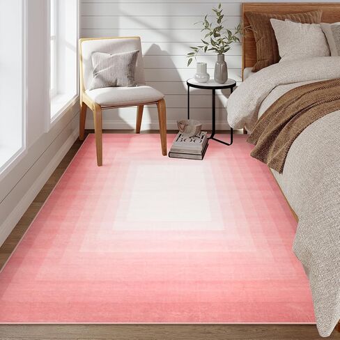 OJIA Modern 5x7 Washable Pink Rugs for Bedroom Girls, Large Bordered Neutral Area Rugs for Living Room, Transitional Soft Non-Slip Accent Carpet for Nursery Dining Dressing Room Home Office in Saudi Arabia