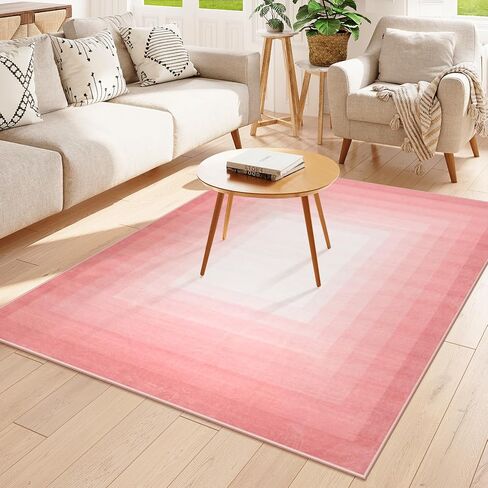 OJIA Modern 5x7 Washable Pink Rugs for Bedroom Girls, Large Bordered Neutral Area Rugs for Living Room, Transitional Soft Non-Slip Accent Carpet for Nursery Dining Dressing Room Home Office in Saudi Arabia