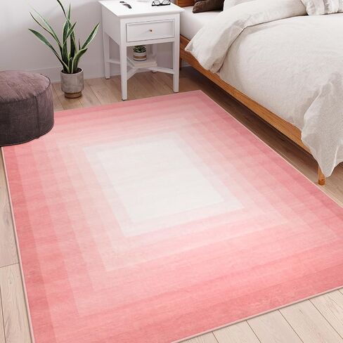 OJIA Modern 5x7 Washable Pink Rugs for Bedroom Girls, Large Bordered Neutral Area Rugs for Living Room, Transitional Soft Non-Slip Accent Carpet for Nursery Dining Dressing Room Home Office in Saudi Arabia