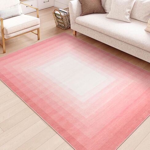 OJIA Modern 5x7 Washable Pink Rugs for Bedroom Girls, Large Bordered Neutral Area Rugs for Living Room, Transitional Soft Non-Slip Accent Carpet for Nursery Dining Dressing Room Home Office in Saudi Arabia