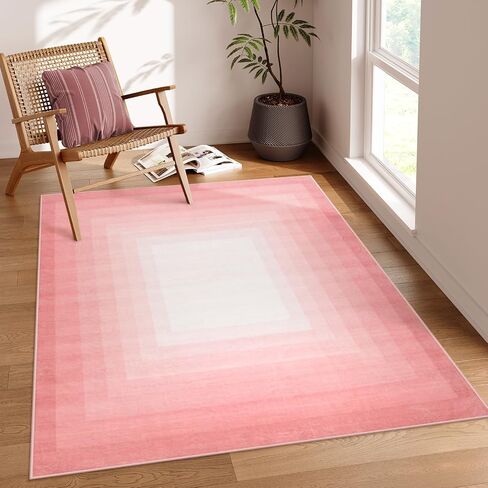 OJIA Modern 5x7 Washable Pink Rugs for Bedroom Girls, Large Bordered Neutral Area Rugs for Living Room, Transitional Soft Non-Slip Accent Carpet for Nursery Dining Dressing Room Home Office in Saudi Arabia