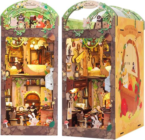 Fsolis DIY Book Nook Kit، 3D خشبية لغز الدفتين DIY مصغرة دمية كيت كتاب ديكور Booknook رف الكتب إدراج كتاب Nooks كتاب Nook أطقم للبالغين (SZ03) in Kuwait