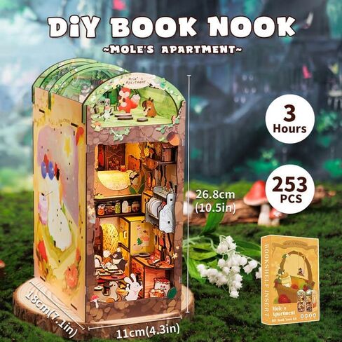 Fsolis DIY Book Nook Kit، 3D خشبية لغز الدفتين DIY مصغرة دمية كيت كتاب ديكور Booknook رف الكتب إدراج كتاب Nooks كتاب Nook أطقم للبالغين (SZ03) in Kuwait