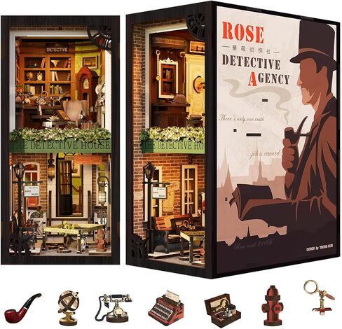 Fsolis DIY Book Nook Kit، 3D خشبية لغز الدفتين DIY مصغرة دمية كيت كتاب ديكور Booknook رف الكتب إدراج كتاب Nooks كتاب Nook أطقم للبالغين (SZ03) in Kuwait