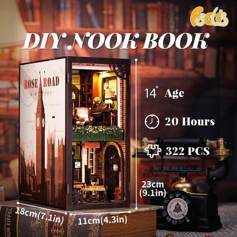 Fsolis DIY Book Nook Kit، 3D خشبية لغز الدفتين DIY مصغرة دمية كيت كتاب ديكور Booknook رف الكتب إدراج كتاب Nooks كتاب Nook أطقم للبالغين (SZ03) in Kuwait