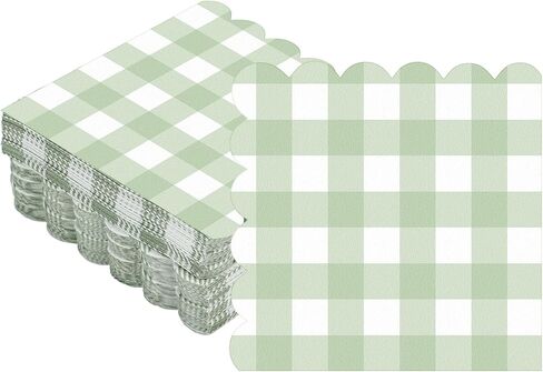 Seajan 100 Pieces Scalloped Cocktail Napkins Plaid Thick Paper Napkins Disposable Scalloped Napkins for Party Decorations Wedding Birthday Dinner Beverage Supplies, 5 x 5 Inches (Sage Green) in Saudi Arabia