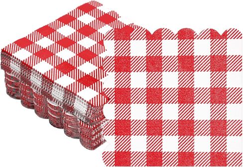 Seajan 100 Pieces Scalloped Cocktail Napkins Plaid Thick Paper Napkins Disposable Scalloped Napkins for Party Decorations Wedding Birthday Dinner Beverage Supplies, 5 x 5 Inches (Sage Green) in Saudi Arabia