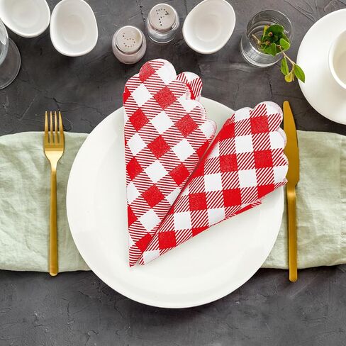 Seajan 100 Pieces Scalloped Cocktail Napkins Plaid Thick Paper Napkins Disposable Scalloped Napkins for Party Decorations Wedding Birthday Dinner Beverage Supplies, 5 x 5 Inches (Sage Green) in Saudi Arabia