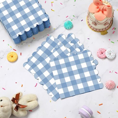 Seajan 100 Pieces Scalloped Cocktail Napkins Plaid Thick Paper Napkins Disposable Scalloped Napkins for Party Decorations Wedding Birthday Dinner Beverage Supplies, 5 x 5 Inches (Sage Green) in Saudi Arabia
