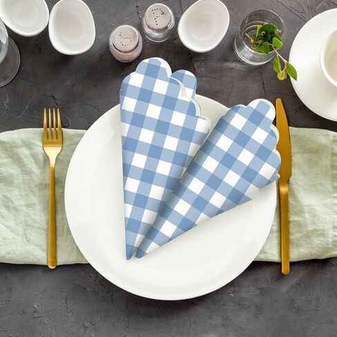 Seajan 100 Pieces Scalloped Cocktail Napkins Plaid Thick Paper Napkins Disposable Scalloped Napkins for Party Decorations Wedding Birthday Dinner Beverage Supplies, 5 x 5 Inches (Sage Green) in Saudi Arabia