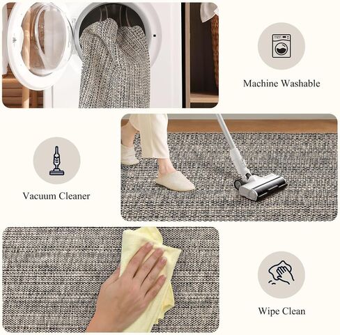 Boho Bathroom Rug, 2' x 3' Small Area Rug Hand-Woven Low Profile Entryway Rug with Tassels, Natural/Black Cotton Braided Reversible Washable Kitchen Mat Farmhouse Throw Carpet for Foyer Bedroom in Saudi Arabia