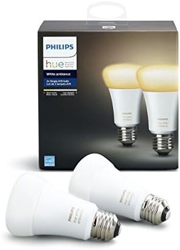 فيليبس هيو وايت أمبيانس 2-حزمة A19 60W مكافئة لمبات الإضاءة الذكية LED القابلة للتعتيم، 2 لمبات ذكية، تعمل مع Alexa وApple Homekit وGoogle Assistant، (سكان كاليفورنيا) in Saudi Arabia