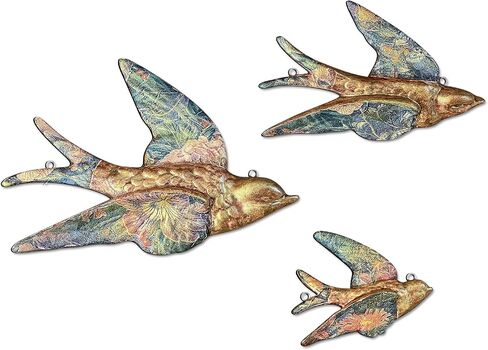 Yaocom Set of 3 Printed Gold Flying Birds Decor Plane Metal Floral Swallow Bird Home Decor Flat Hanging Vintage Swallows Mounted Ornament Bird Wall Art Sculptures Brass Wall Decor for Bedroom Garden in Saudi Arabia