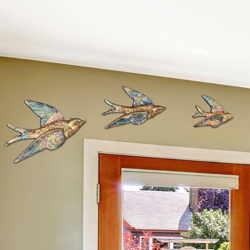 Yaocom Set of 3 Printed Gold Flying Birds Decor Plane Metal Floral Swallow Bird Home Decor Flat Hanging Vintage Swallows Mounted Ornament Bird Wall Art Sculptures Brass Wall Decor for Bedroom Garden in Saudi Arabia