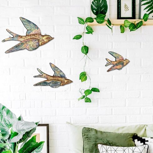 Yaocom Set of 3 Printed Gold Flying Birds Decor Plane Metal Floral Swallow Bird Home Decor Flat Hanging Vintage Swallows Mounted Ornament Bird Wall Art Sculptures Brass Wall Decor for Bedroom Garden in Saudi Arabia