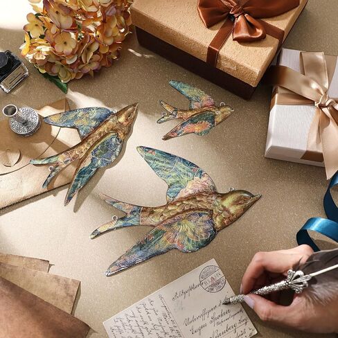 Yaocom Set of 3 Printed Gold Flying Birds Decor Plane Metal Floral Swallow Bird Home Decor Flat Hanging Vintage Swallows Mounted Ornament Bird Wall Art Sculptures Brass Wall Decor for Bedroom Garden in Saudi Arabia