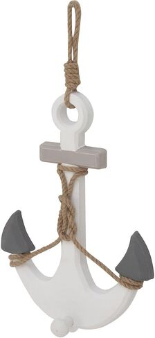 Deco 79 Wooden Anchor Home Wall Decor Wall Sculpture with Hanging Rope, Wall Art 12" x 1" x 23", White in Saudi Arabia