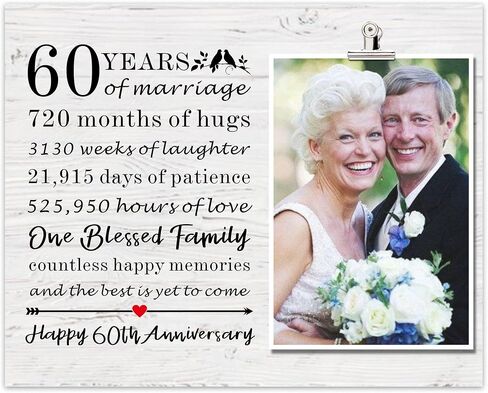 SUNBMO 60th Anniversary Picture Frame, 60th Wedding Anniversary Present for Parents, Diamond Anniversary Decorations for Mom and Dad, 60th Anniversary Wedding Gifts for Husband Wife in Kuwait