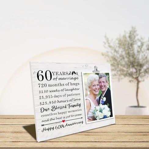 SUNBMO 60th Anniversary Picture Frame, 60th Wedding Anniversary Present for Parents, Diamond Anniversary Decorations for Mom and Dad, 60th Anniversary Wedding Gifts for Husband Wife in Kuwait