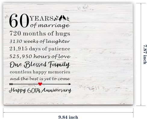 SUNBMO 60th Anniversary Picture Frame, 60th Wedding Anniversary Present for Parents, Diamond Anniversary Decorations for Mom and Dad, 60th Anniversary Wedding Gifts for Husband Wife in Kuwait