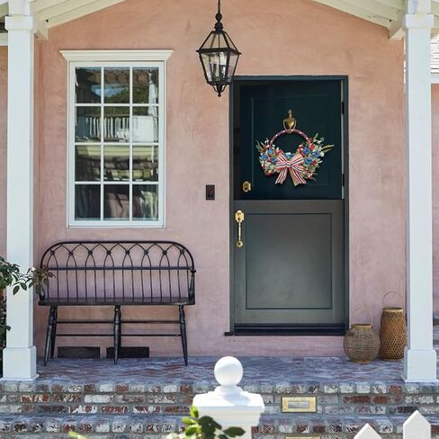 TEMPUS 16 "إكليل حبة خشبية ثلاثية الألوان الوطنية، أحمر أبيض وأزرق يوم الاستقلال الأزهار الخيش القوس إكليل، للباب الأمامي يوم الذكرى يوم العلم يوم المحاربين القدامى in Kuwait