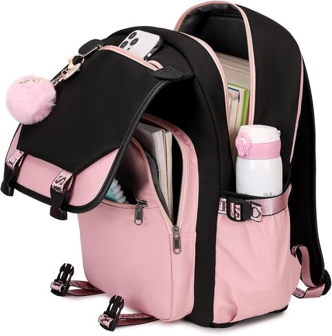 MOONBABY Girls Backpack School Bookbag for Teens Large Capacity Aesthetics Bags for Middle High School, Pink in Saudi Arabia