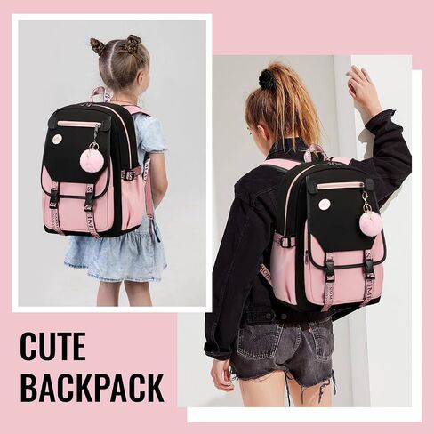 MOONBABY Girls Backpack School Bookbag for Teens Large Capacity Aesthetics Bags for Middle High School, Pink in Saudi Arabia