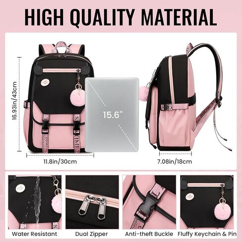 MOONBABY Girls Backpack School Bookbag for Teens Large Capacity Aesthetics Bags for Middle High School, Pink in Saudi Arabia