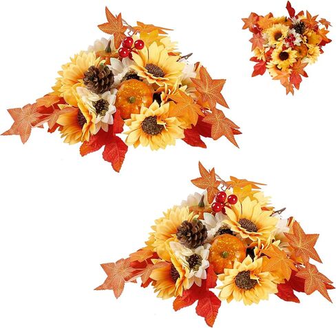 Sggvecsy Artificial Fall Flowers Centerpiece 2Pcs Fake Floral Balls Arrangement Autumn Maple Leaves Decoration with Pumpkins Sunflower for Thanksgiving Home Table Centerpieces Harvest Wedding Decor in Saudi Arabia