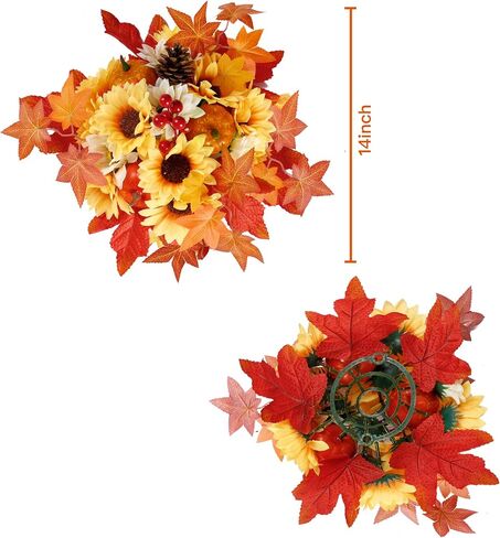 Sggvecsy Artificial Fall Flowers Centerpiece 2Pcs Fake Floral Balls Arrangement Autumn Maple Leaves Decoration with Pumpkins Sunflower for Thanksgiving Home Table Centerpieces Harvest Wedding Decor in Saudi Arabia