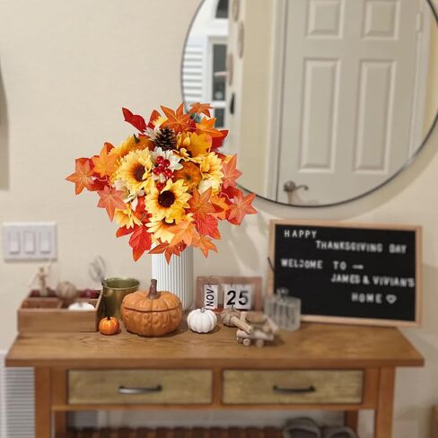 Sggvecsy Artificial Fall Flowers Centerpiece 2Pcs Fake Floral Balls Arrangement Autumn Maple Leaves Decoration with Pumpkins Sunflower for Thanksgiving Home Table Centerpieces Harvest Wedding Decor in Saudi Arabia
