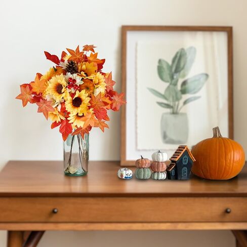 Sggvecsy Artificial Fall Flowers Centerpiece 2Pcs Fake Floral Balls Arrangement Autumn Maple Leaves Decoration with Pumpkins Sunflower for Thanksgiving Home Table Centerpieces Harvest Wedding Decor in Saudi Arabia